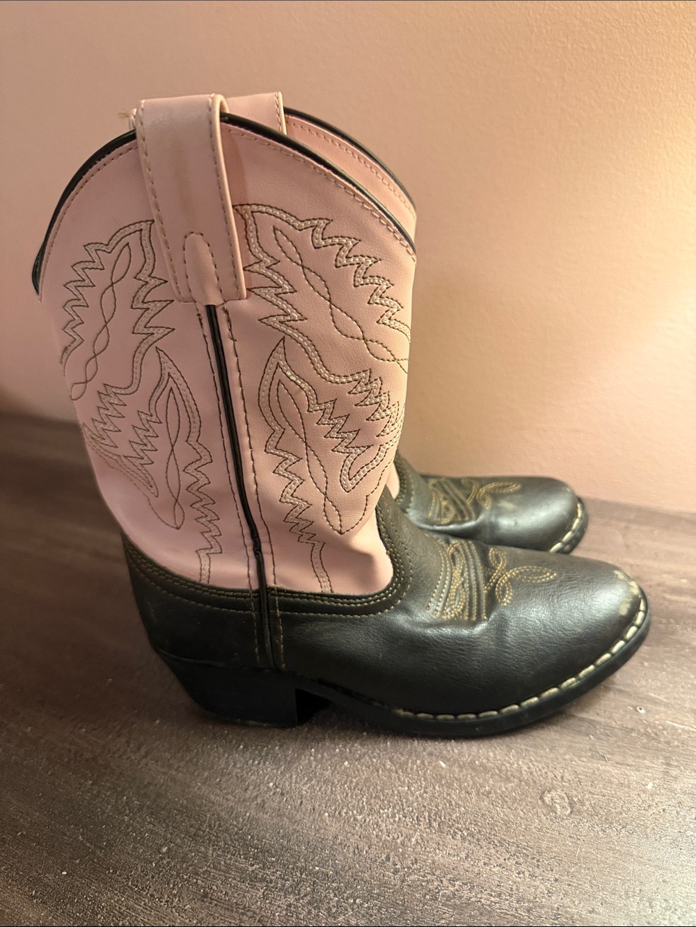 Girls Pink and Brown Cowboy Boots with Embroidered Detail